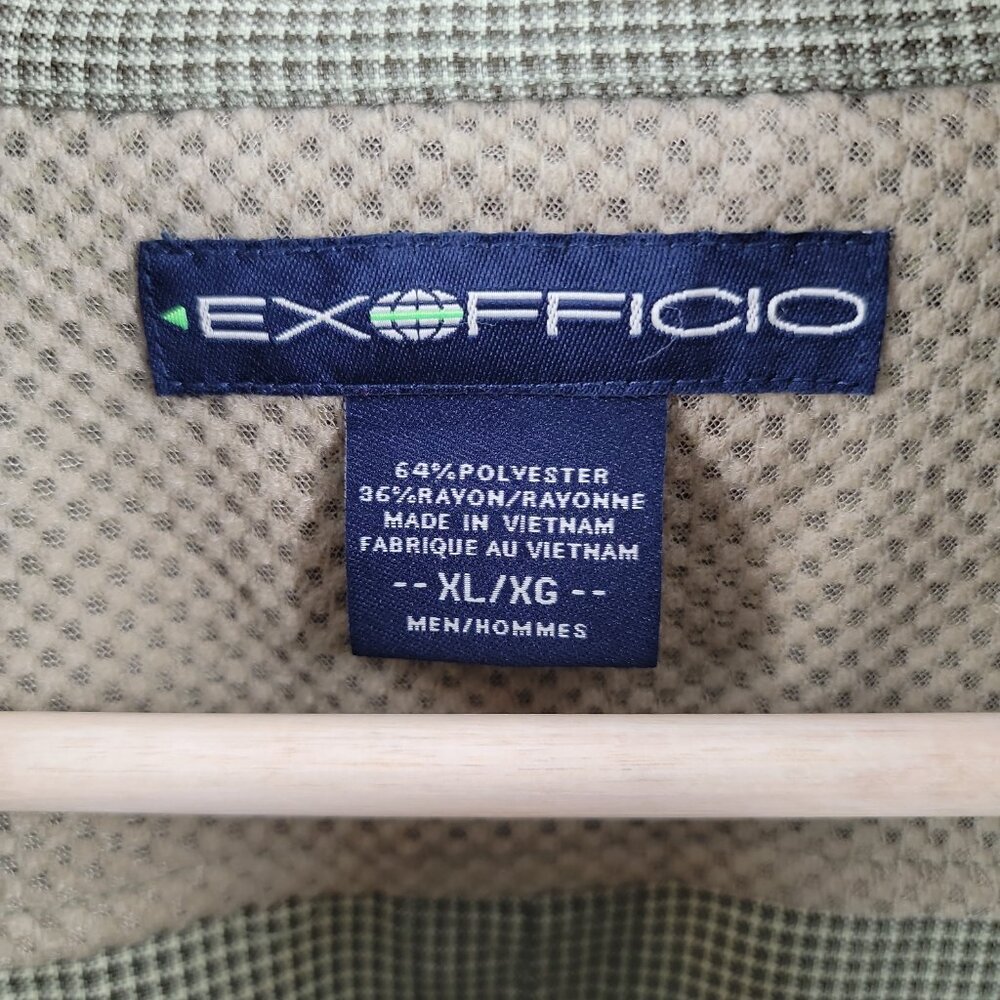 ExOfficio XL Travel Shirt Olive Check Hidden Zip Pockets Button Down - Picture 3 of 8